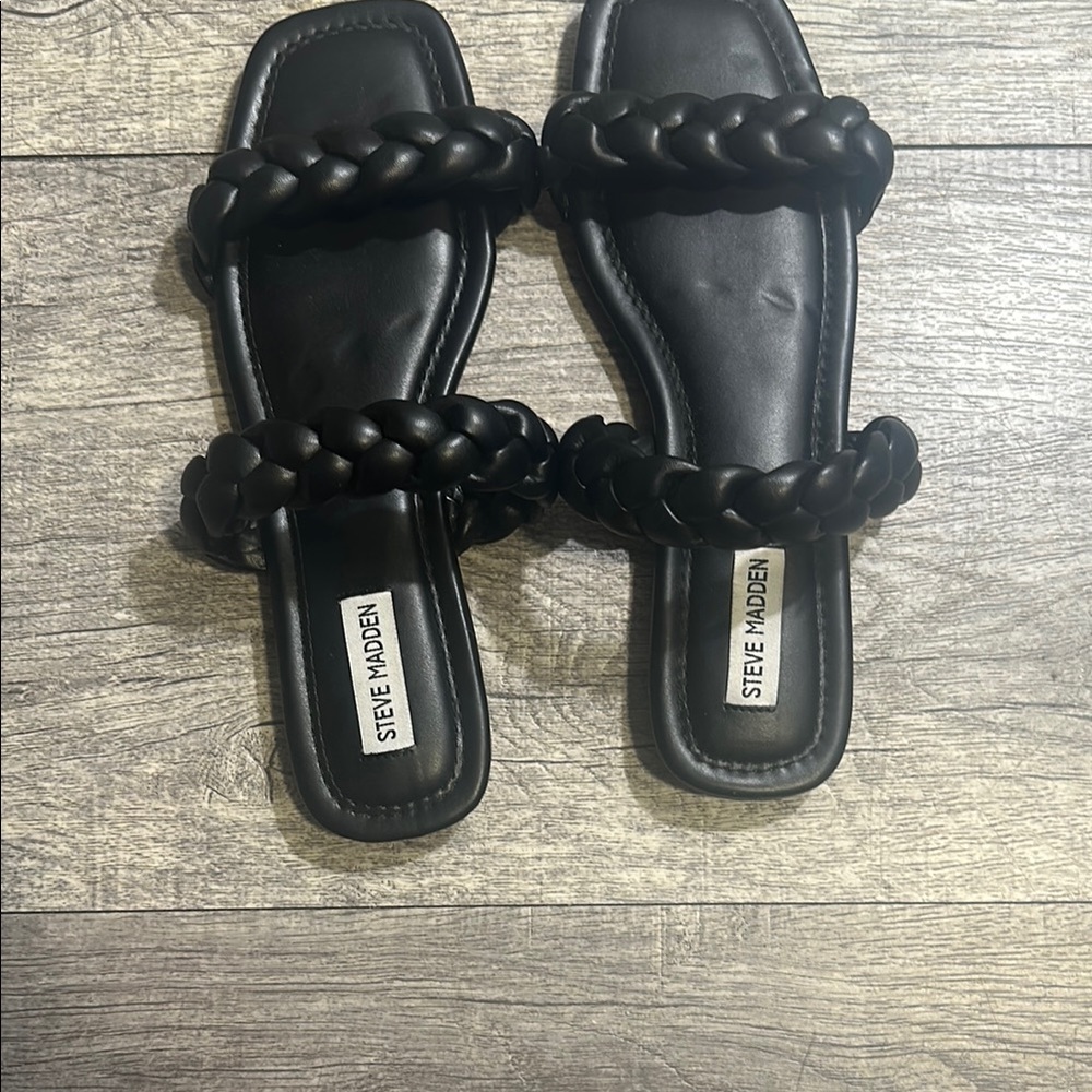 Steve Madden Black Braided Slide Sandals
